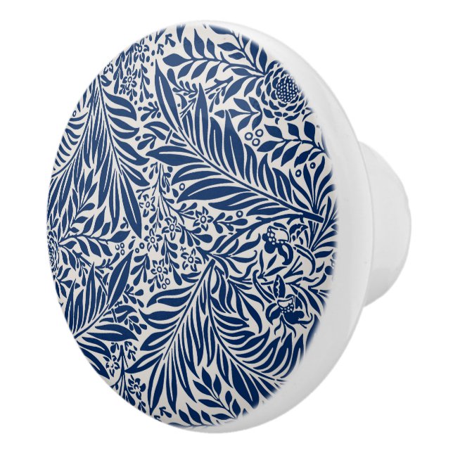 Bouton De Porte En Céramique motif floral bleu avec feuilles et fleurs variées (Droite)