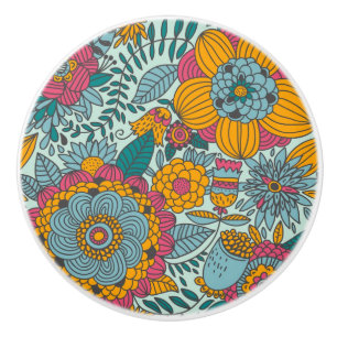 Bouton De Porte En Céramique Motif floral coloré