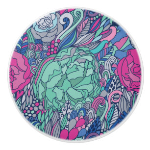 Bouton De Porte En Céramique Motif floral coloré de griffonnage