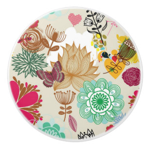 Bouton De Porte En Céramique Motif floral dans le rétro style