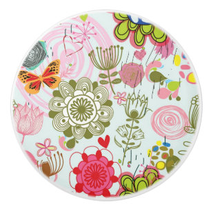 Bouton De Porte En Céramique Motif floral dans le rétro style 2