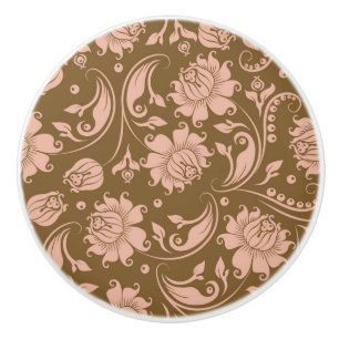 Bouton De Porte En Céramique Motif floral de rose et de brun