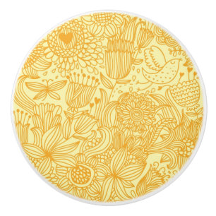 Bouton De Porte En Céramique Motif floral d'été dans des couleurs chaudes