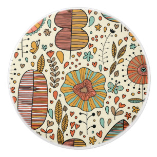 Bouton De Porte En Céramique Motif floral d'été fait de feuille