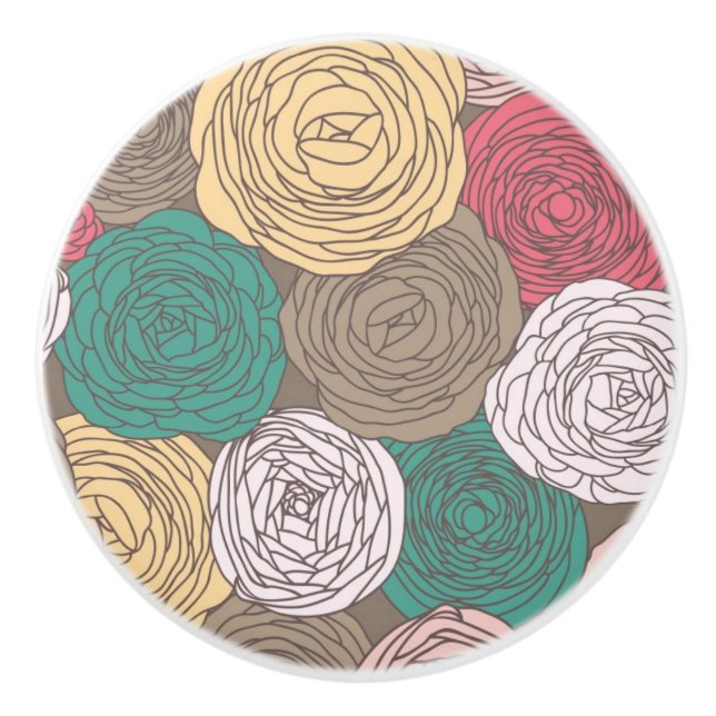 Bouton De Porte En Céramique Motif floral élégant. Floral lumineux (Devant)