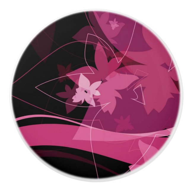 Bouton De Porte En Céramique Motif floral magenta (Devant)