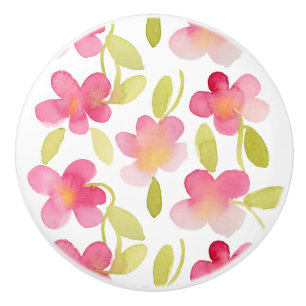 Bouton De Porte En Céramique Motif floral rose d'aquarelle