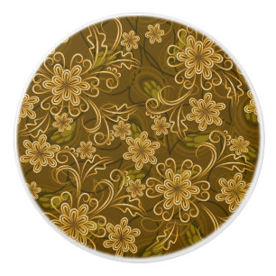 Bouton De Porte En Céramique Motif floral vintage d'or