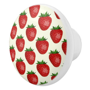 Bouton De Porte En Céramique Motif fraises, fraises rouges, fruits, feuilles