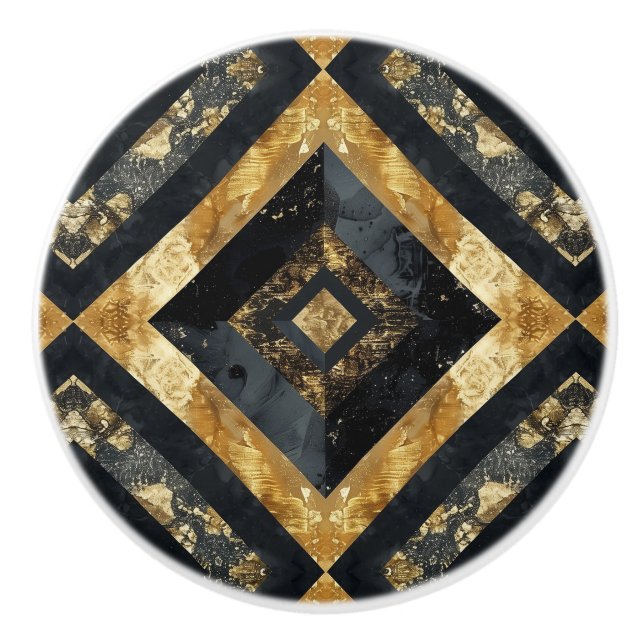 Bouton De Porte En Céramique Motif géométrique en marbre noir or de luxe (Devant)