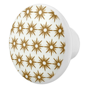 Bouton De Porte En Céramique Motif Gold Starburst