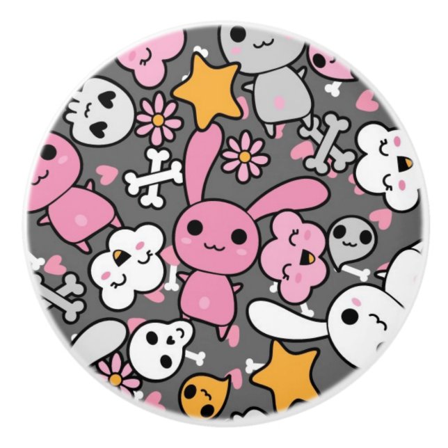 Bouton De Porte En Céramique motif gris de kawaii (Devant)