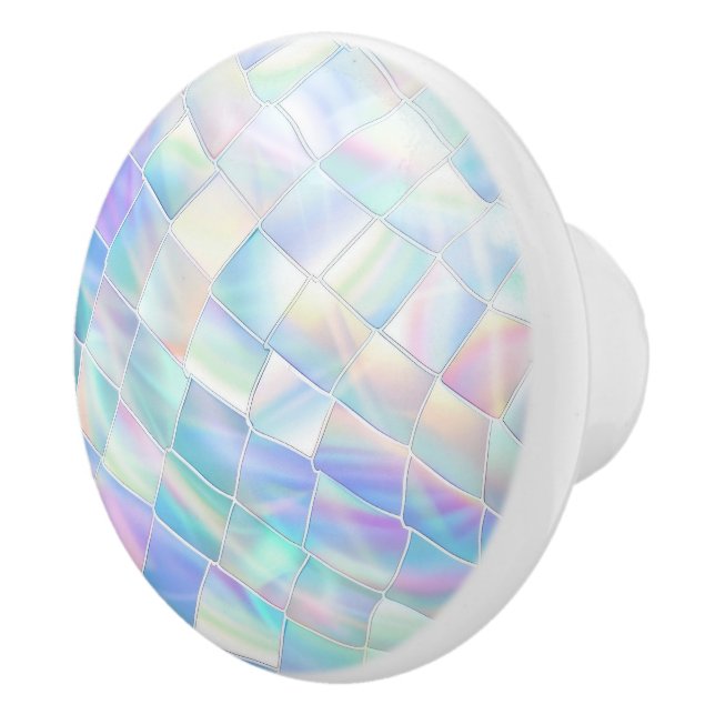 Bouton De Porte En Céramique Motif holographique bleu, vert et violet (Droite)