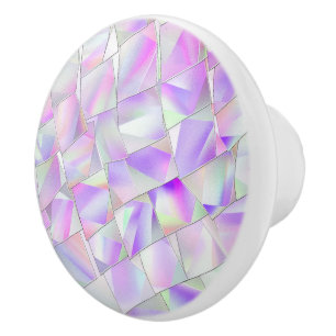 Bouton De Porte En Céramique Motif holographique rose et violet