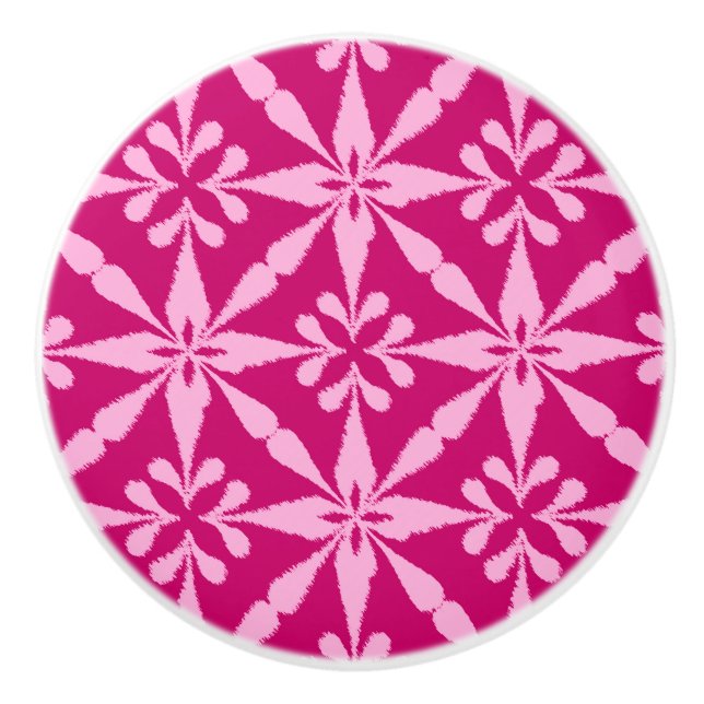 Bouton De Porte En Céramique Motif Ikat Star - Fuchsia rose (Devant)