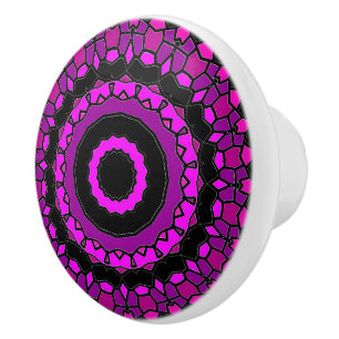Bouton De Porte En Céramique Motif kaléidoscope rose et noir