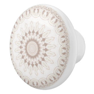 Bouton De Porte En Céramique Motif Mandala Beige et Crème