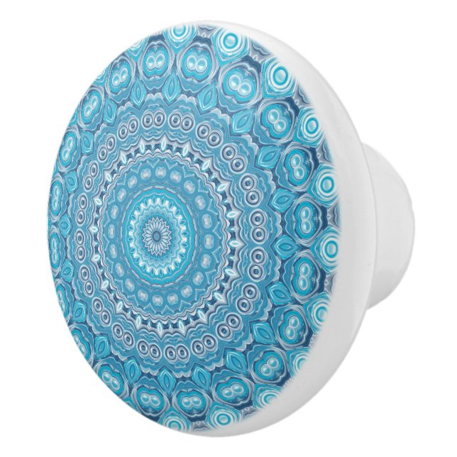 Bouton De Porte En Céramique Motif Mandala bleu et blanc (Droite)