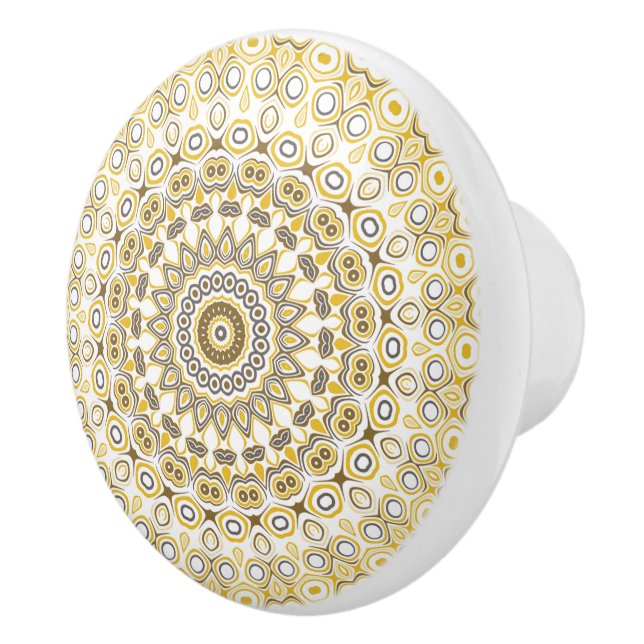 Bouton De Porte En Céramique Motif Mandala jaune or (Droite)