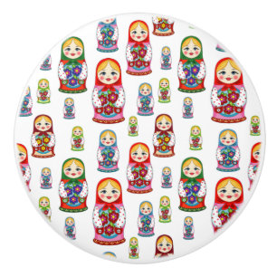 Bouton De Porte En Céramique Motif Matreshka