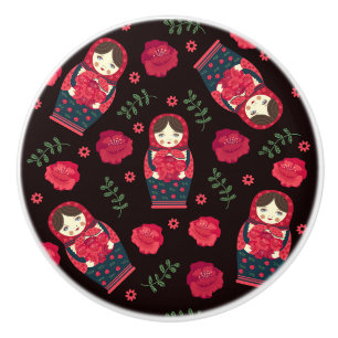 Bouton De Porte En Céramique Motif Matreshka