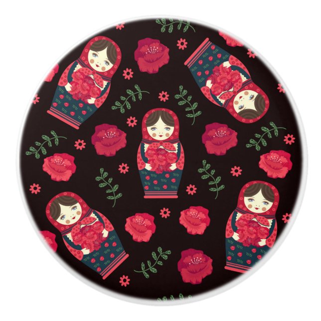 Bouton De Porte En Céramique Motif Matreshka (Devant)