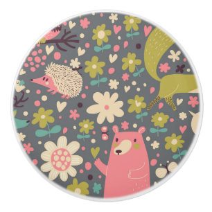 Bouton De Porte En Céramique Motif mignon d'animaux de forêt