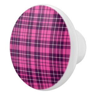 Bouton De Porte En Céramique Motif moderne Tartan rose