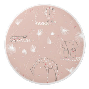 Bouton De Porte En Céramique motif montrant les animaux mignons de jungle de