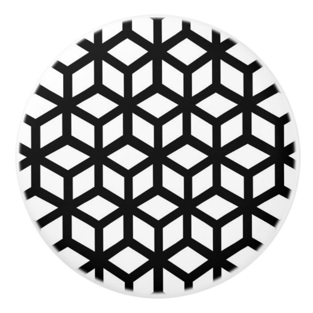 Bouton De Porte En Céramique Motif noir et blanc de cube (Devant)