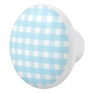 Bouton De Porte En Céramique Motif Pastel Blue En vichy