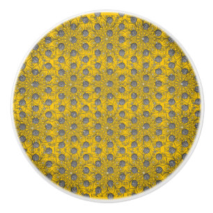 Bouton De Porte En Céramique Motif Pois jaune, noir et gris