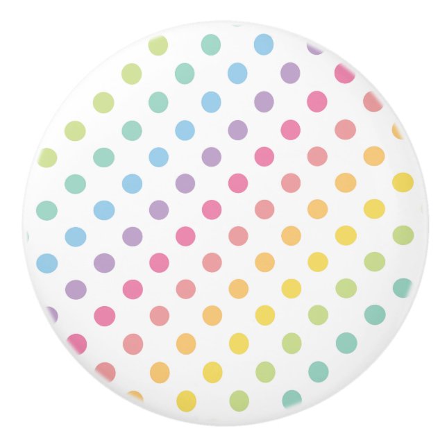 Bouton De Porte En Céramique Motif Pois Pastel Rainbow (Devant)