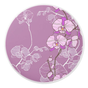 Bouton De Porte En Céramique Motif pourpre d'orchidée