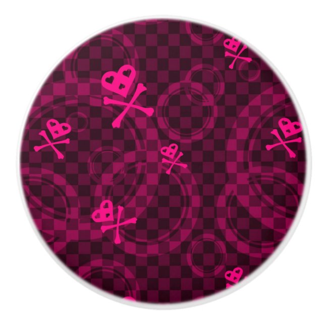 Bouton De Porte En Céramique Motif rose d'Emo avec des cercles (Devant)