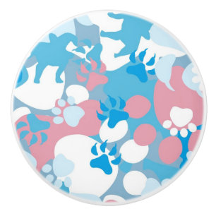 Bouton De Porte En Céramique Motif rose et bleu de chien de camouflage
