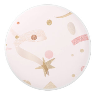 Bouton De Porte En Céramique Motif rose et or festif