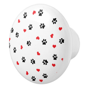 Bouton De Porte En Céramique Motif rouge de coeur de patte noire claire douce