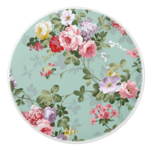 Bouton De Porte En Céramique Motif rouge-rose élégant vintage de roses