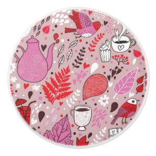 Bouton De Porte En Céramique Motif savoureux avec des oiseaux et des fleurs