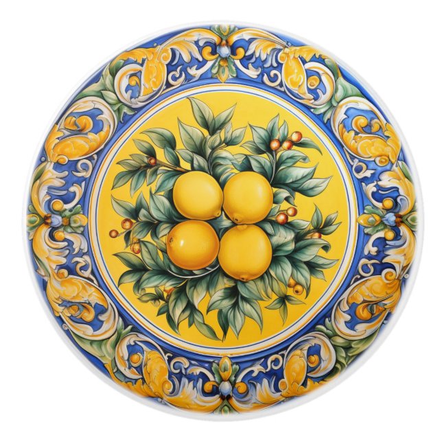 Bouton De Porte En Céramique Motif sicilien de citrons (Devant)