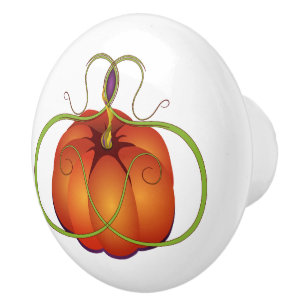 Bouton De Porte En Céramique Motif sinueux orange d'automne de citrouille
