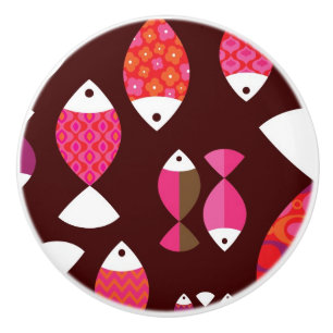 Bouton De Porte En Céramique Motif sous-marin de rétros poissons abstraits