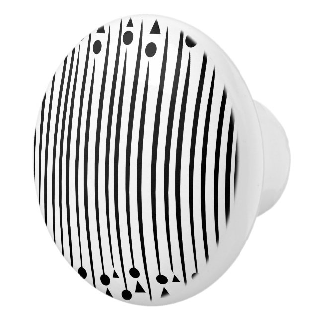 Bouton De Porte En Céramique Motif triangle cercle noir et blanc (Droite)