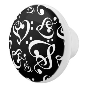Bouton De Porte En Céramique Motif triple de notes de musique de coeurs de clef