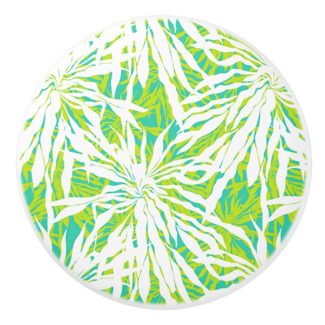 Bouton De Porte En Céramique Motif tropical de palmettes (Devant)