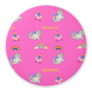 Bouton De Porte En Céramique Motif Unicorne rose