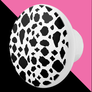Bouton De Porte En Céramique Motif Vache Noir et Blanc Ferme