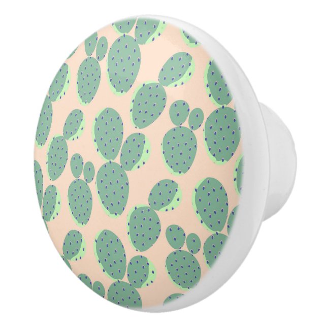 Bouton De Porte En Céramique Motif vert et rose de cactus (Droite)