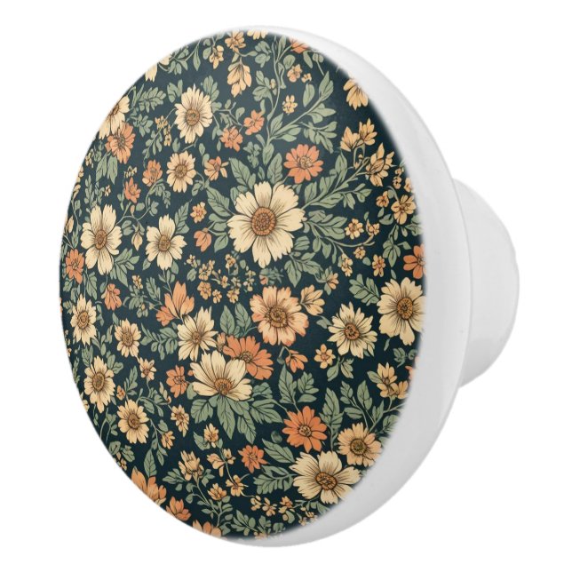 Bouton De Porte En Céramique Motif vintage floral (Droite)